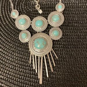 Lucky Brand Silvertone and Turquoise Bib Necklace